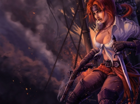 pirate - woman, gun, knife, pirate