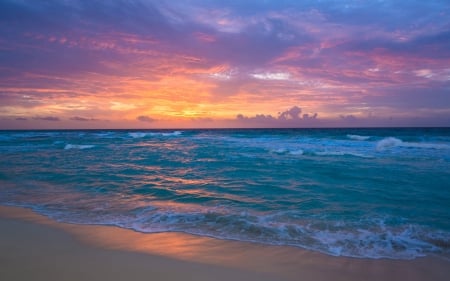 Sunrise over the Sea - oceans, nature, beaches, sunrise, sky