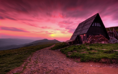 House in the Mountains of Poland at Sunset - nature, houses, sunsets, architecture, mountains