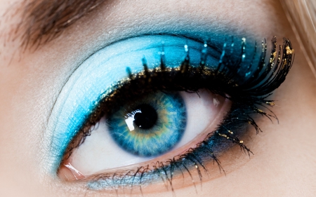 Blue eye - close-up, make-up, lash, blue, woman, girl, eye