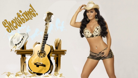 Cowgirl Pose - women, fun, female, hats, fashion, models, fence, girls, cowgirls, guitar, style, dancing, famous, westerns