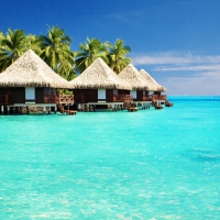 Beach Huts in Turquoise Ocean