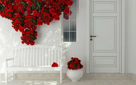 White Wall and Bench - white, style, bench, home