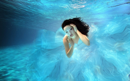 girl in underwater - girl, beauty, blue, underwater