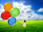 Little Girl Running with Balloons