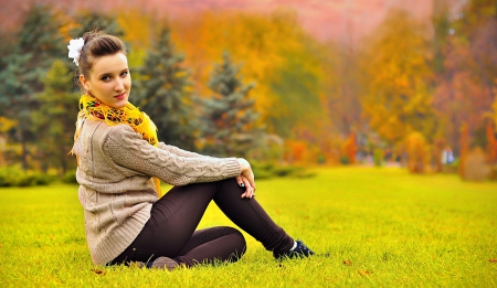 Pretty And Autumn - autumn, girl, pretty, trees