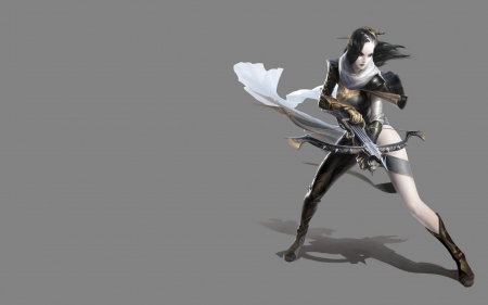 Fantasy girl - game, fantasy, grey, woman, girl, crossbow