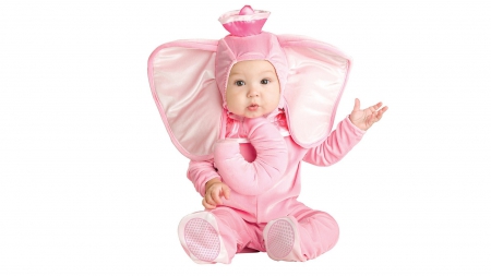 Hey! I'm all pink! - white, child, funny, cute, baby, costume, halloween, elephant