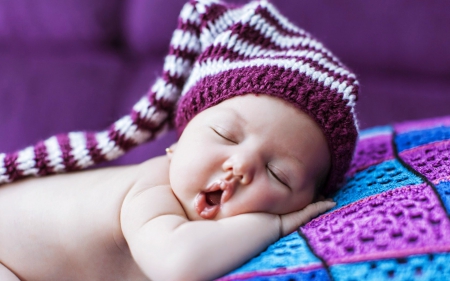 Sleeping beauty - hat, child, funny, purple, baby, pink, blue, seelp, cute