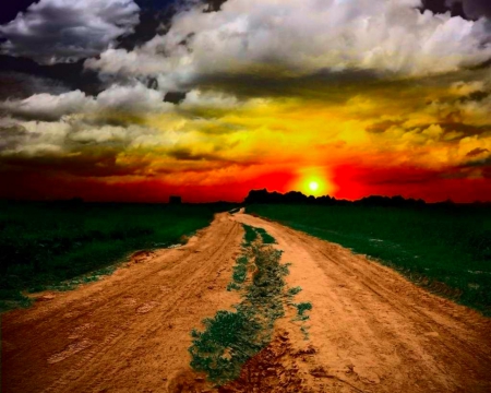 Long Road - sky, nature, road, sunset