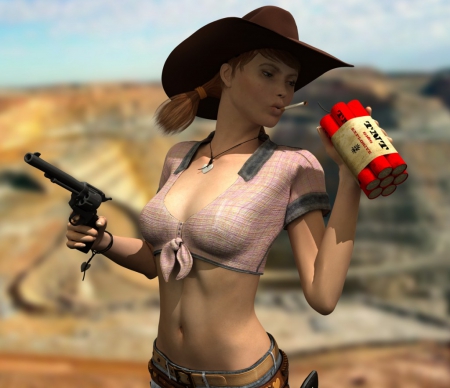 Badaboom - gun, tnt, hat, cowgirl