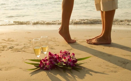 Moment that never returns - flowers, sand, couple, legs