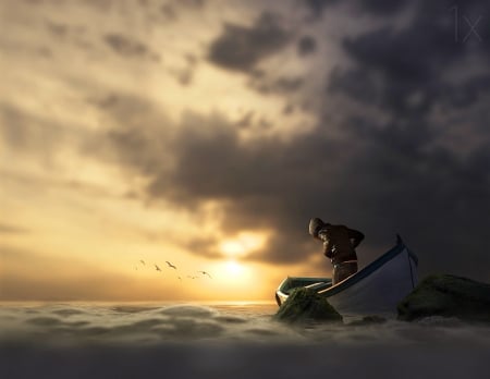 Leave the world - art, fantasy, sea, boat