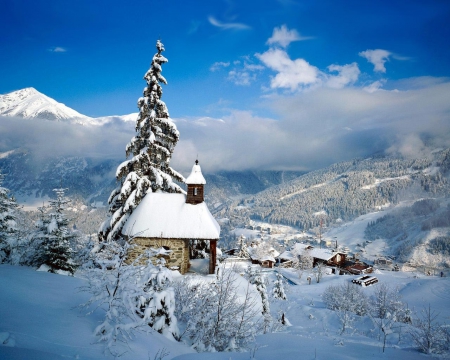 alpine - tree, house, alpine, snow