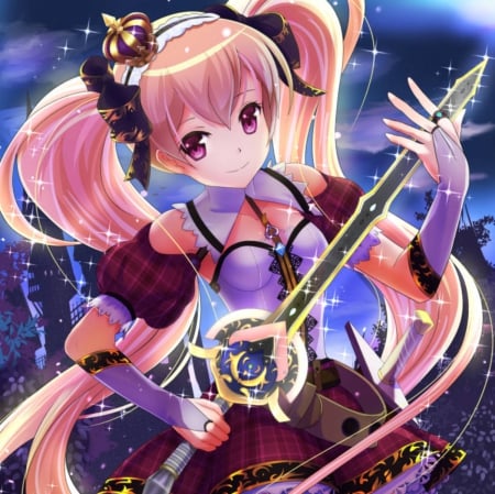 Sword - nice, female, magic, twintail, anime girl, fantasy, blade, pretty, anime, sword, twin tail, cute, adorable, girl, twintails, long hair, lovely, kawaii, twin tails, weapon, sweet, dress