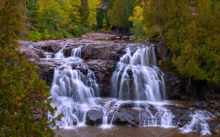 Castle Danger Falls, Minnesota - waterfalls, forest, usa, rocks