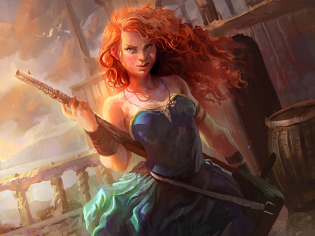 fantasy - girl, fantasy, orange hair, dress