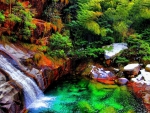 Waterfall on Rocky Cliff