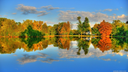 gorgeous setting for a camp - cottage, lake, gorgeous, reflection, beautiful