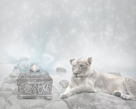 Fantasy - white, fantasy, abstract, lion