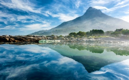 ocean reflections - sky, ocean, lake, mountain, mind, mountains, nature, reflection, mirror