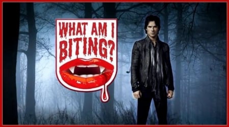 WHAT AM I BITING - lips, forest, red, damon, fangs, vampire