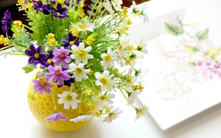 Beautiful Flowers - flowers, vase, plate, petals