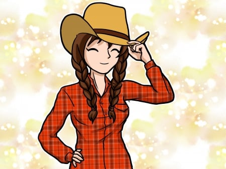 Be A Cute Cowgirl - women, anime, female, hats, girls, cowgirls, drawing, cartoons, art