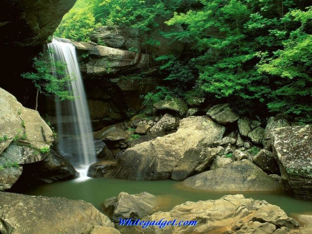 Rock Waterfall - nature, waterfalls, trees, rocks