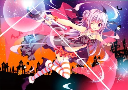 Halloween - witch, magic, girl, cute, orginal, halloween, night, long hair