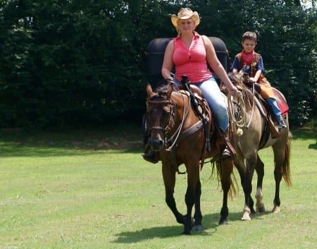 Cowgirl Raising A Cowboy - style, girls, westerns, ranch, cowgirls, outdoors, boys, horses, children, fun, female