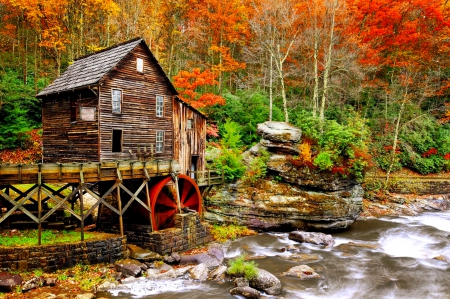 Autumn mill - autumn, trees, peaceful, mill, creek, serenity, foliage, fall, calmness, beautiful, leaves