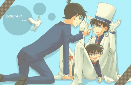 Detective Conan - cross over, male, magic kaito, dove, kaito kuroba, shinichi kudo, kaito kid, conan edogawa, detective conan