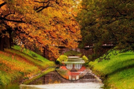 Autumn - autumn, trees, water, colorful, fall, walk, river, tree, bridge, lake, nature river, park, autumn splendor, nature, forest, leaves, colors