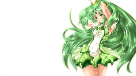 Green - nice, realistic, beauty, cure march, female, hot, pretty cure, simple, anime girl, white, precure, pretty, anime, green, sexy, girl, magical girl, long hair, lovely, smile precure, cg, hd, plain, beautiful, sweet, green hair