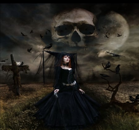 Gothic Witch - witch, skull, halloween, goth, crows