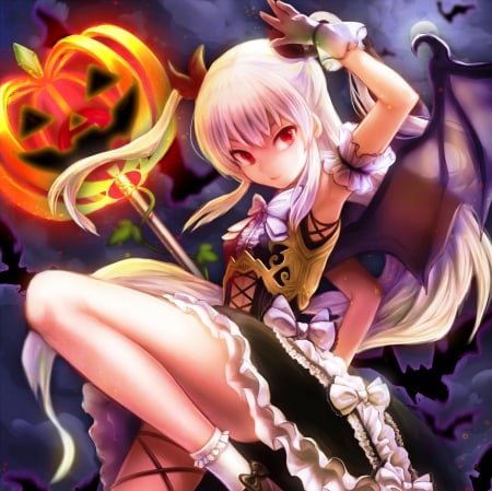 Halloween - female, creepy, emotional, wings, anime girl, gothic, angry, halloween, sinister, anime, creep, girl, sad, long hair, lovely, cg, sorrow, hd, wing, sweet, serious, lolita, dress