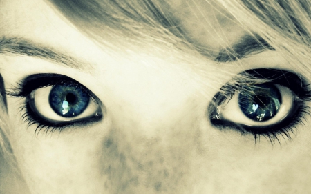 Eyes and freckles - black, white, blue, woman, freckles, girl, eyes