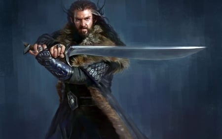 Thorin - movie, richard armitage, thorin, fantasy, vlastelin kolec, painting, art, blue, actor, an unexpected journey, sword, lord of the rings