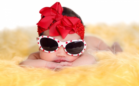 Little beauty - summer, red, child, cute, beauty, baby, yellow, girl, sleep, bow, sunglasses