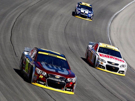 #24 #88 #48 Hendricks Drivers on the Track - NASCAR, racing, photography, Gordon, photo, Johnson, wide screen, driver, Earnhardt Jr, auto