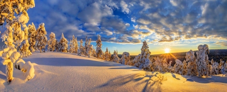 See Through Childish Eyes - white world, clouds, hills, sunset, beautiful, snowy forest, shadows, sky