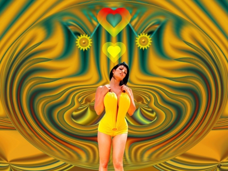 D Yellow - eye candy, collage, 3d, fractal, abstract