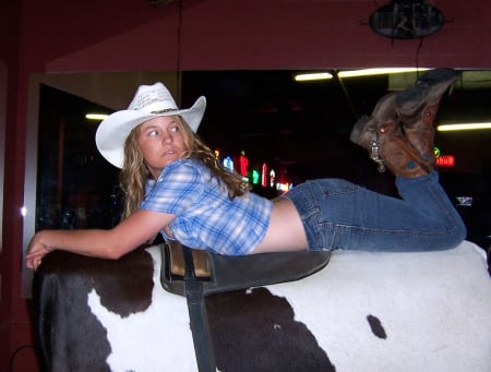 Mechanical Bull Rider - hat, cowgirl, boots, bull