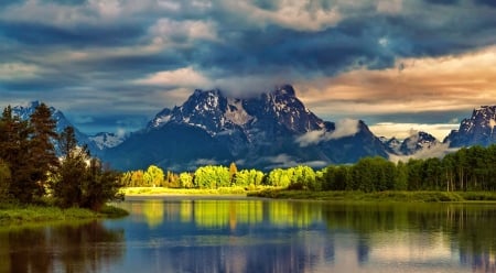 Amazing Nature - clouds, lake, trees, mountains