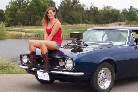 Hot Rod Gal - boots, chevy, cowgirl, hot rod