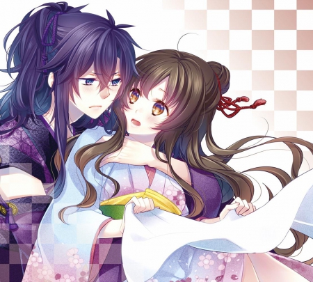 Couple - love, couple, game, long hair, romance, kimono, cg