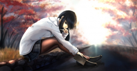 Being Lazy - nice, sitting, long ahir, female, anime girl, book, black hair, glowing, pretty, anime, blouse, beauyt, sit, girl, shirt, light, resting, lovely, shining, cg, hd, beautiful, rest, broght, sweet, dress