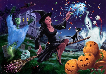 Halloweenies - witch, ghost, scary, pumpkin, artwork, skeleton