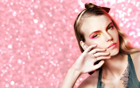 Victoria Tuaz - victoria tuaz, make-up, pink, model, by cehenot, girl, bokeh, glitter, woman